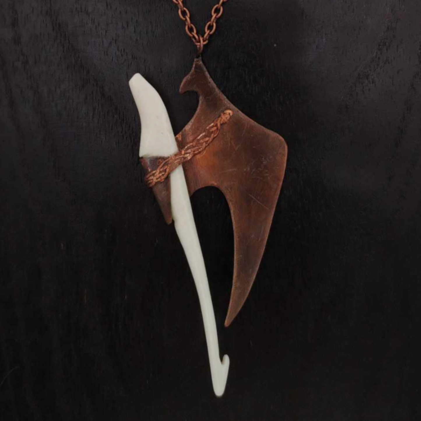 In the time of dragons - necklace copper and bone carving