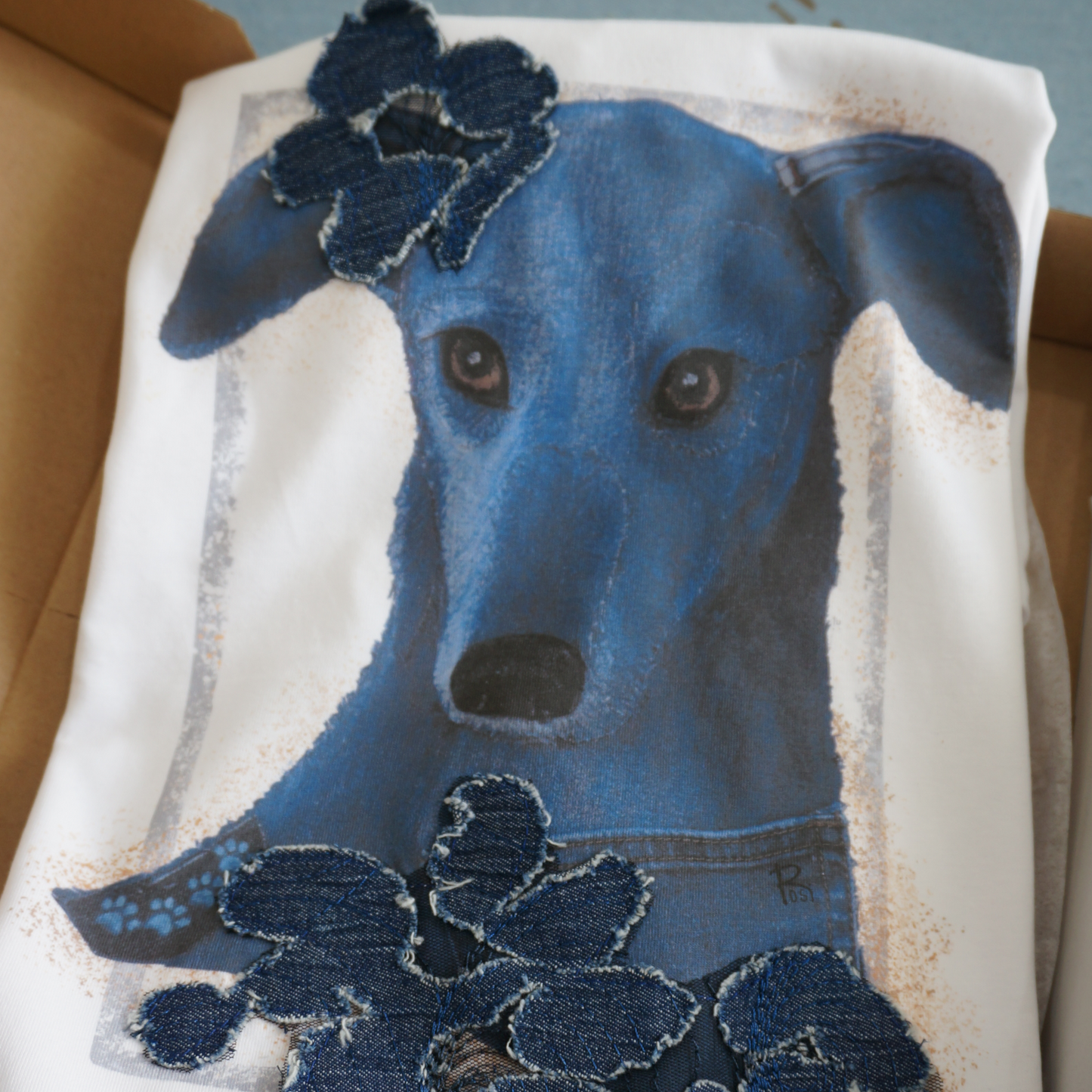 "Greyhound" - Art T-Shirt with Denim Accents