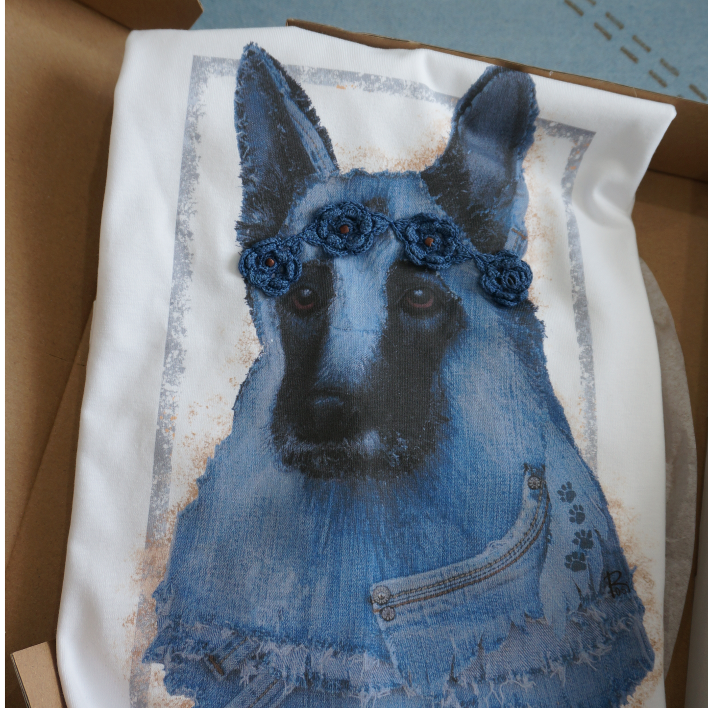 "German Shepherd" - Art T-Shirt with Denim Accents
