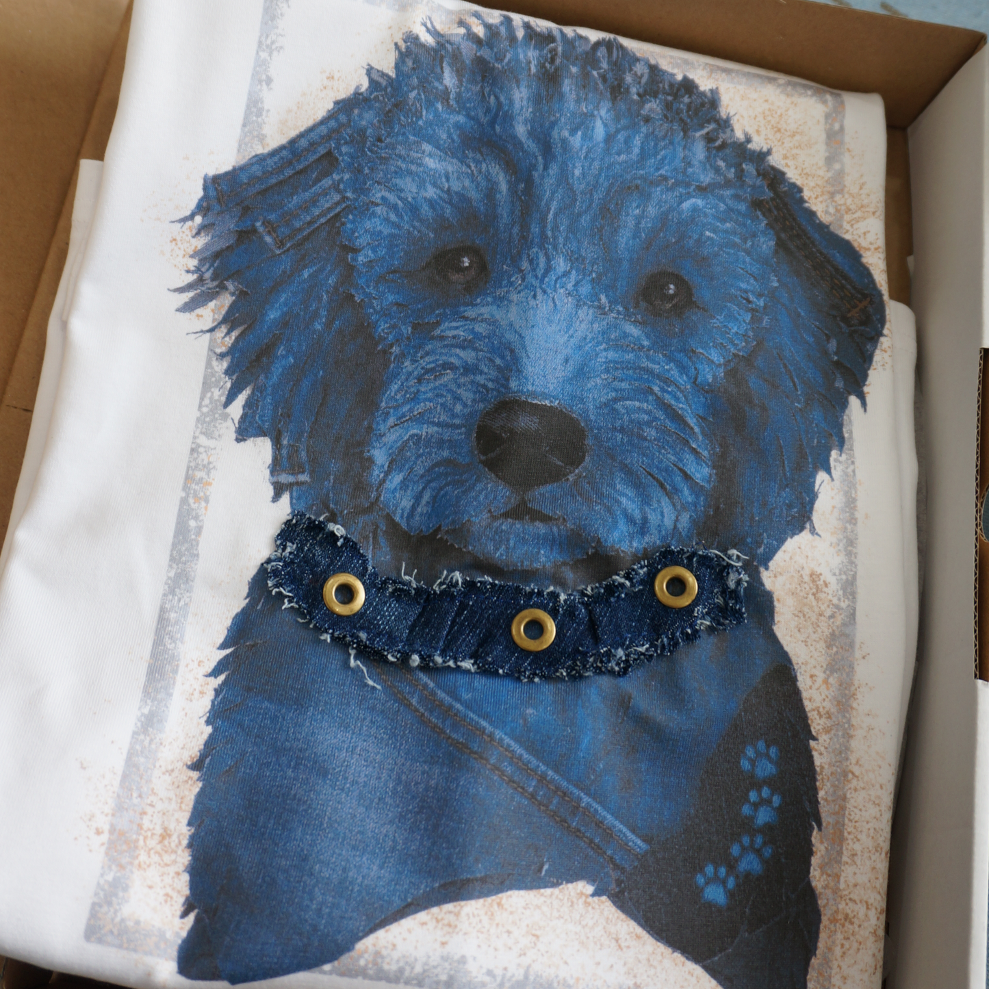 "Toy Poodle" - Art T-Shirt with Denim Accents