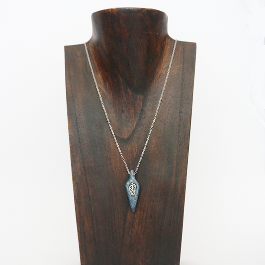 The Leaf - Denim and Stainless Steel Necklace