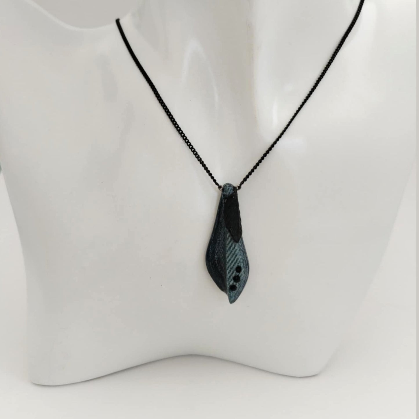 "Night Flower"  - Denim and Black Crystals Necklace