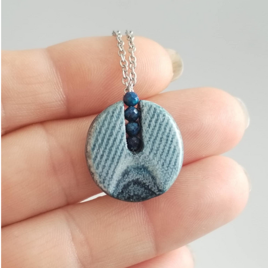 Denim and Lapis Lazuli Stone Beads Necklace