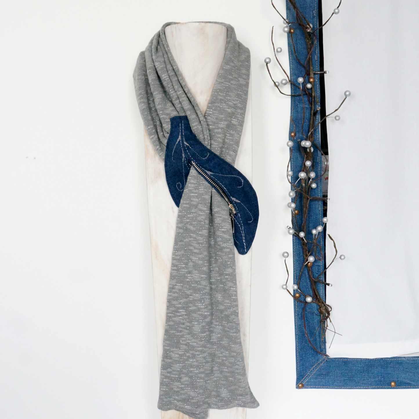 Scarf - Denim and Knitted Textile