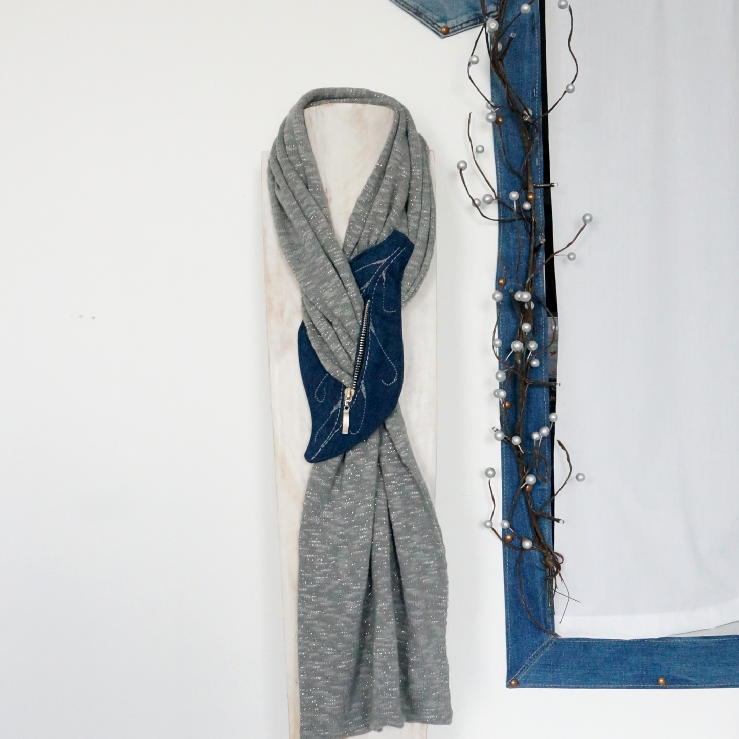Scarf - Denim and Knitted Textile