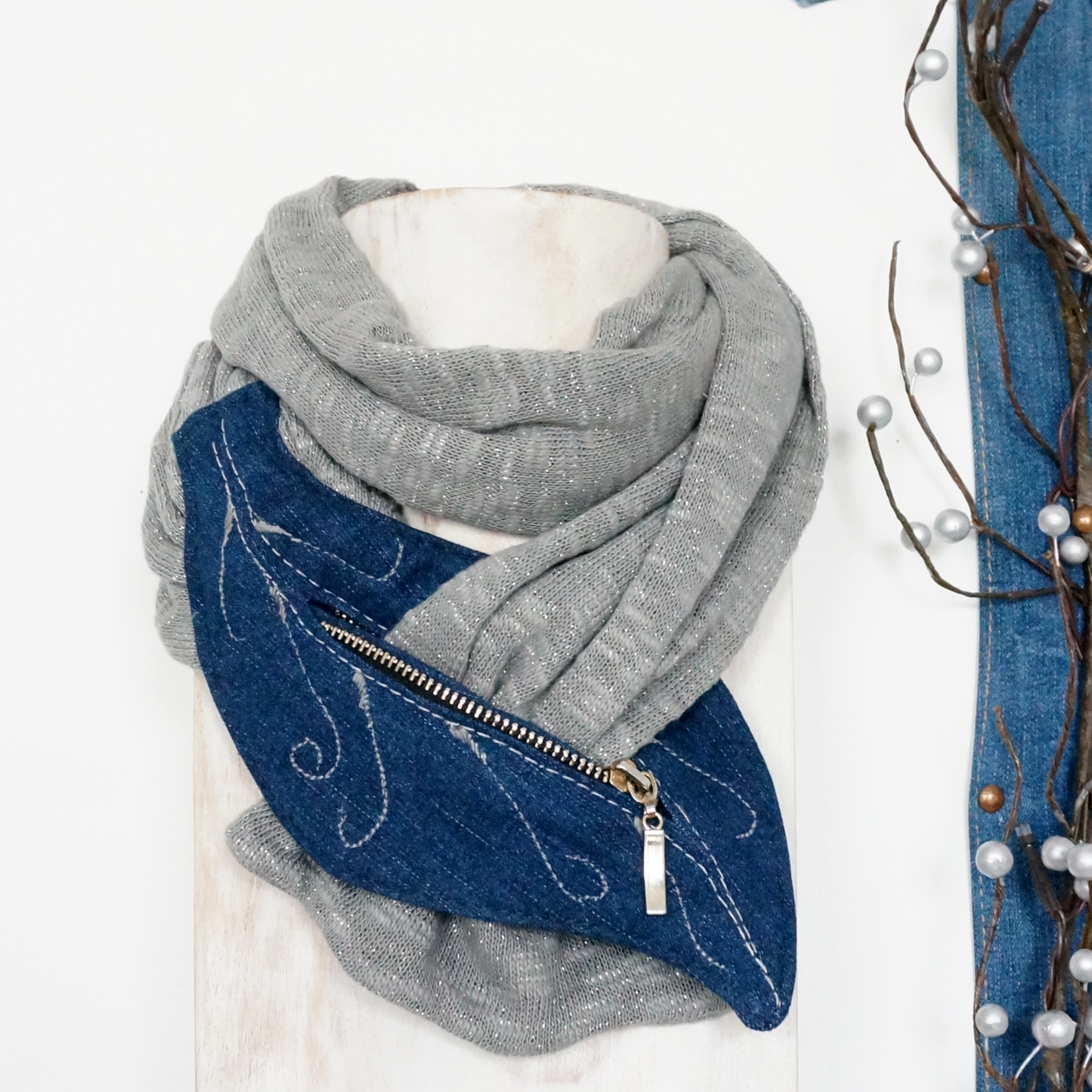 Scarf - Denim and Knitted Textile