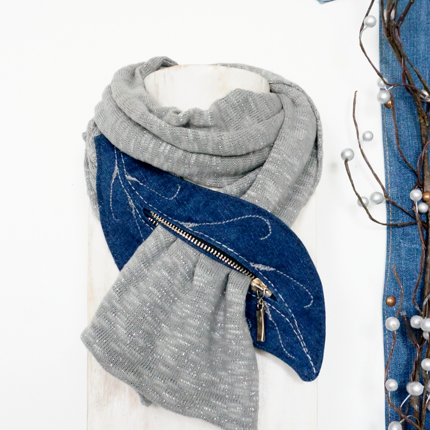 Scarf - Denim and Knitted Textile