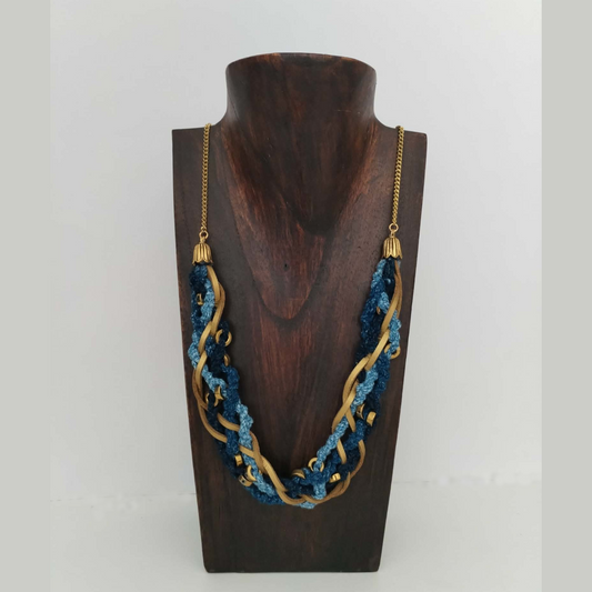 "Garden" - Denim, Leather and Golden Hematite Necklace
