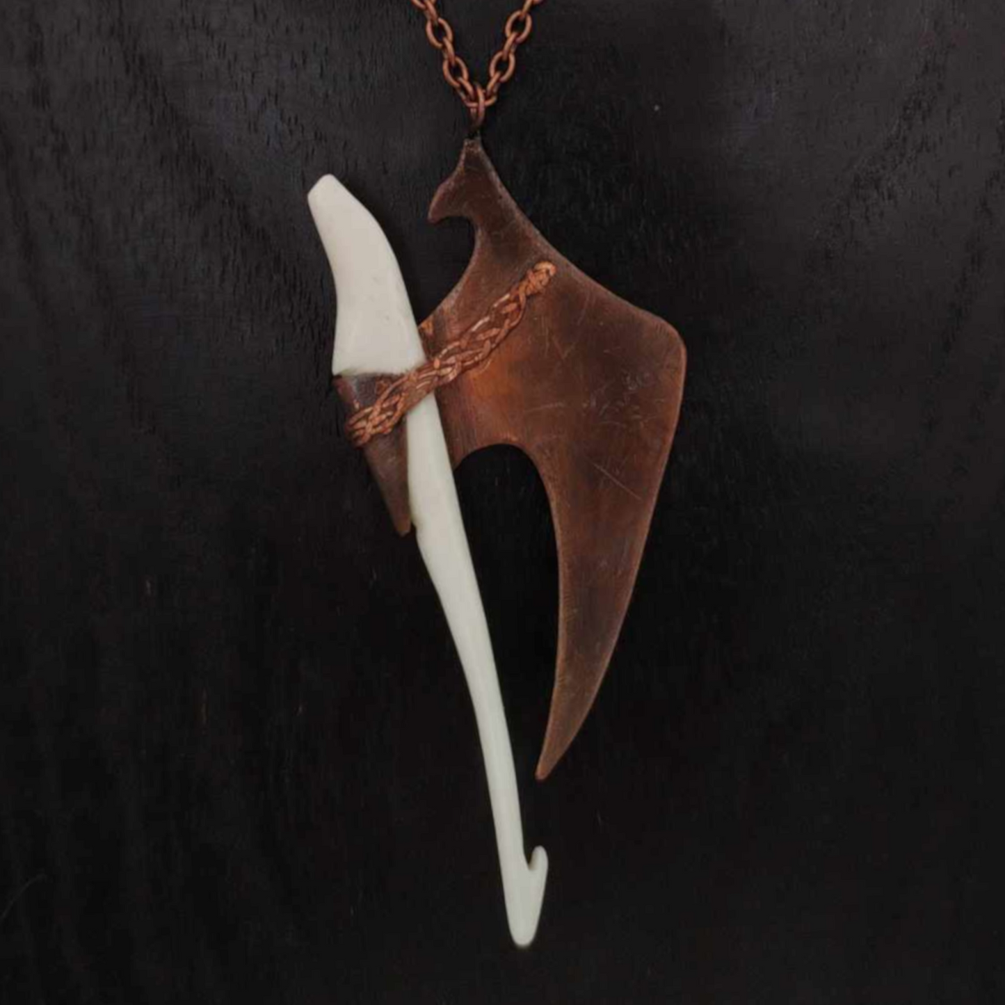 In the time of dragons -  necklace copper and bone carving