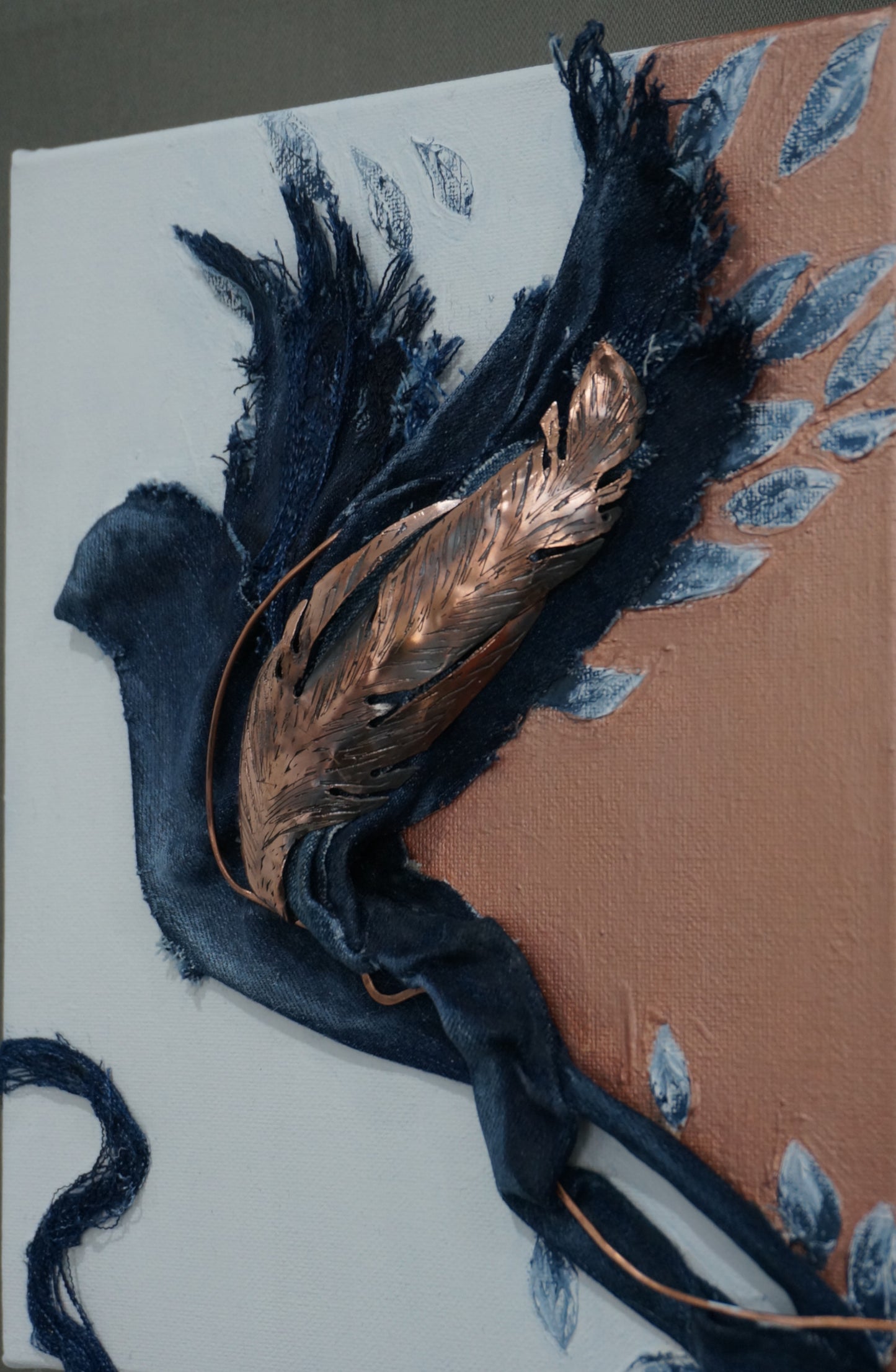 Beautiful Mind - 3D painting ,denim, copper and acrylic