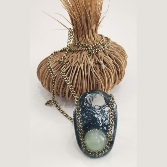 Denim Necklace with Jade Bead