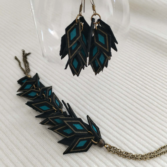 Leather Set - Earrings and necklace